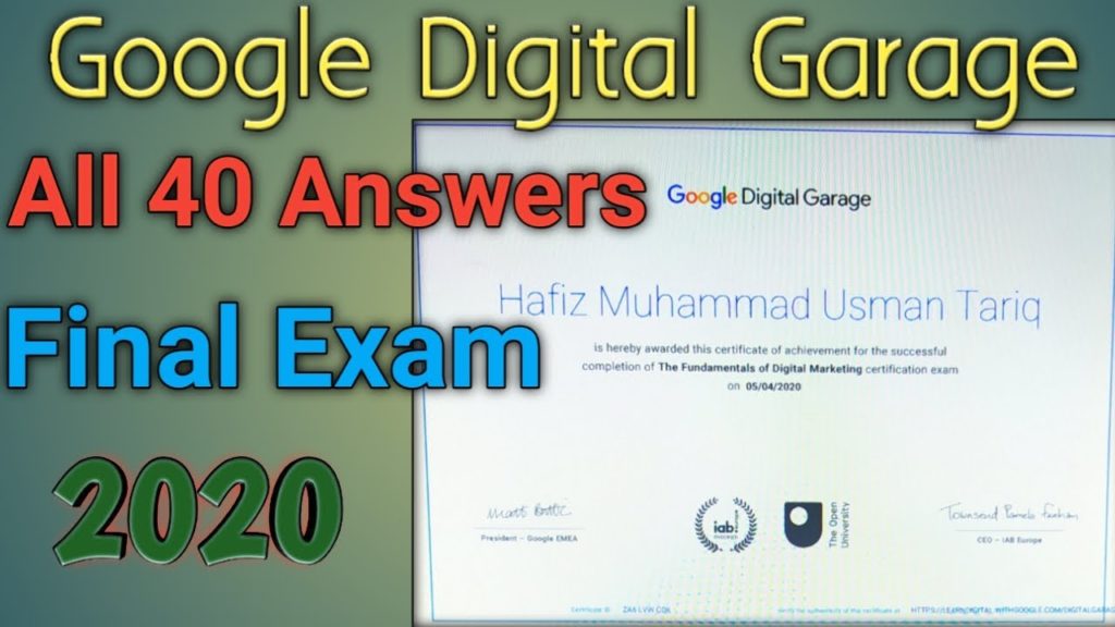 google digital marketing garage certification final exam answers 2020